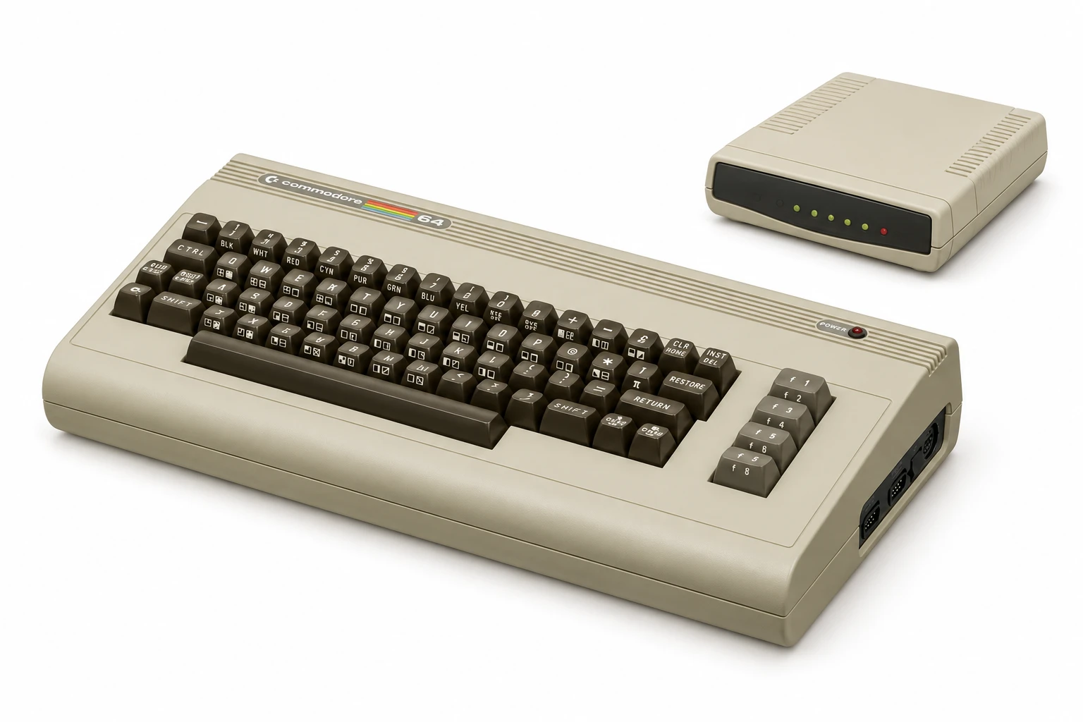 Illustration of a Commodore 64 and a 56k modem